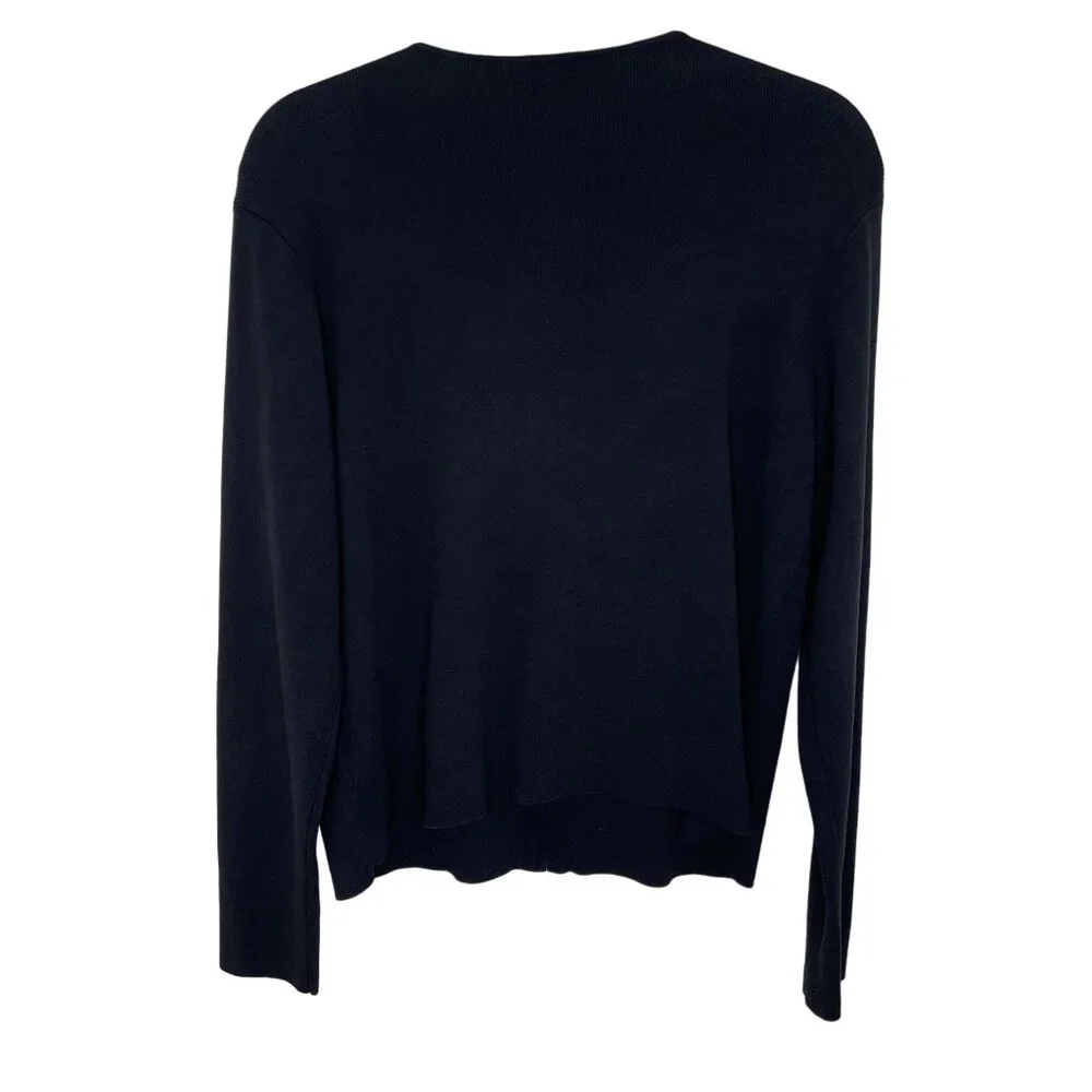 Eileen Fisher Black Ribbed Zip Front Cardigan, L - Picture 2 of 7